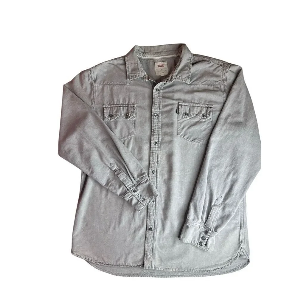 Levi's Men's Size XL Grey Long Sleeve Casual Button Down Shirt Westernwear